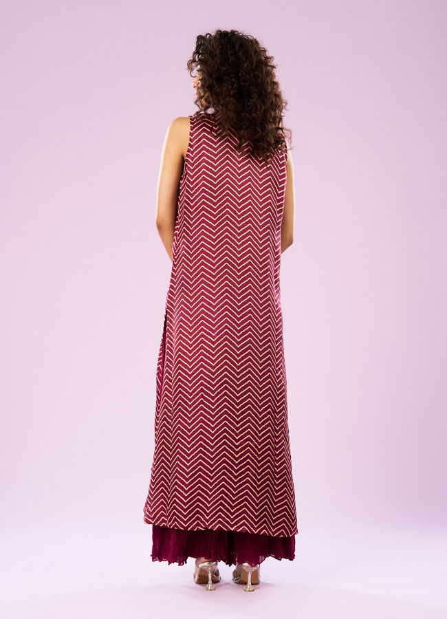 Mohey Women Wine Satin Sharara with Cape Indo Western