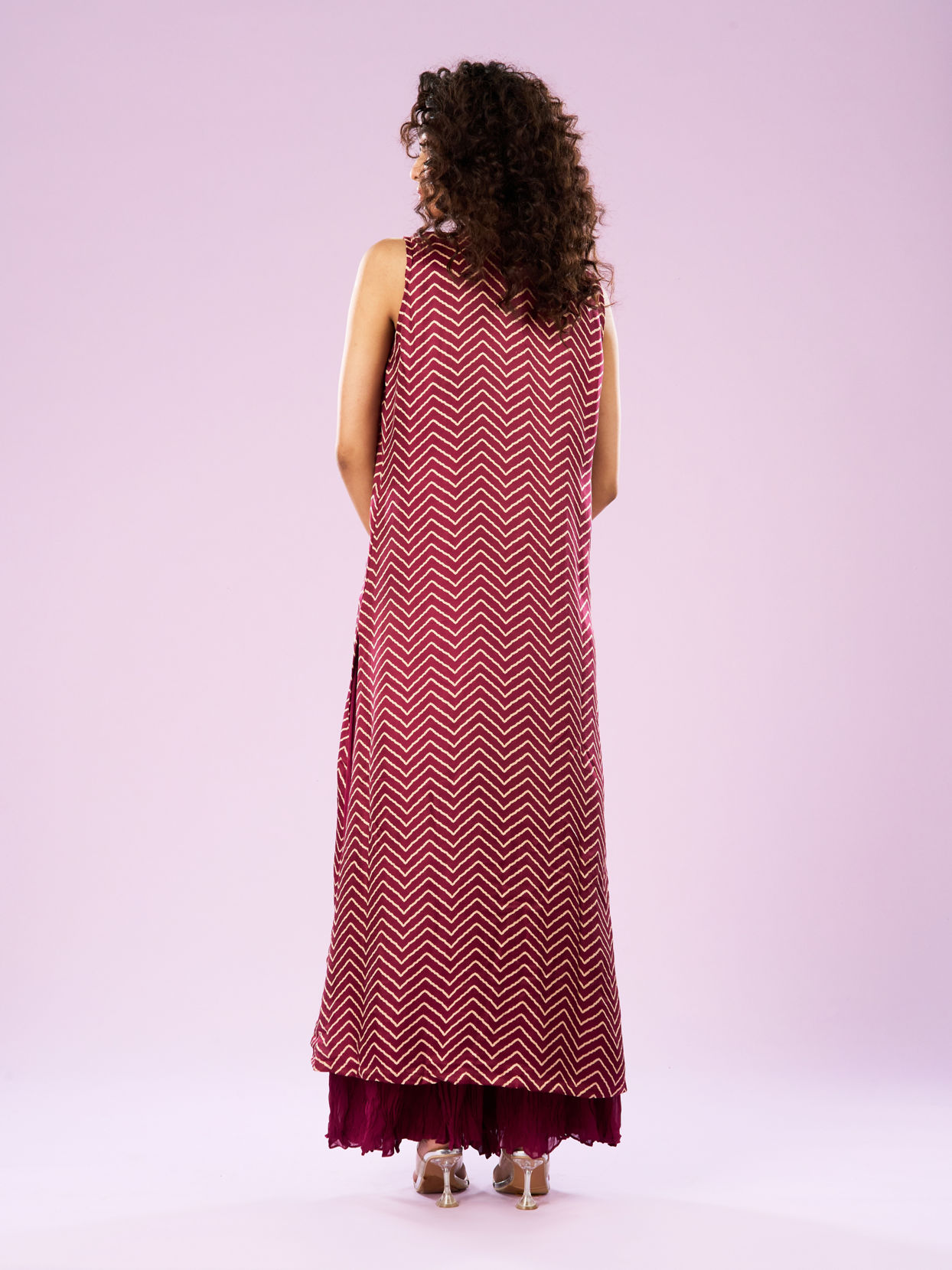 Mohey Women Wine Satin Sharara with Cape Indo Western