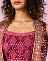 Mohey Women Wine Satin Sharara with Cape Indo Western