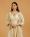 Mohey Women Soft Cream Buta Patterned Anarkali Suit with Zari And Sequin Work