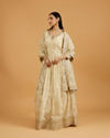 Mohey Women Soft Cream Buta Patterned Anarkali Suit with Zari And Sequin Work