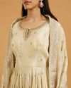 Mohey Women Soft Cream Buta Patterned Anarkali Suit with Zari And Sequin Work
