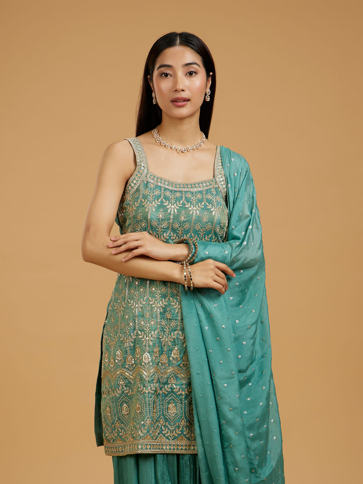 Mohey Women Elegant Green Palazzo Suit