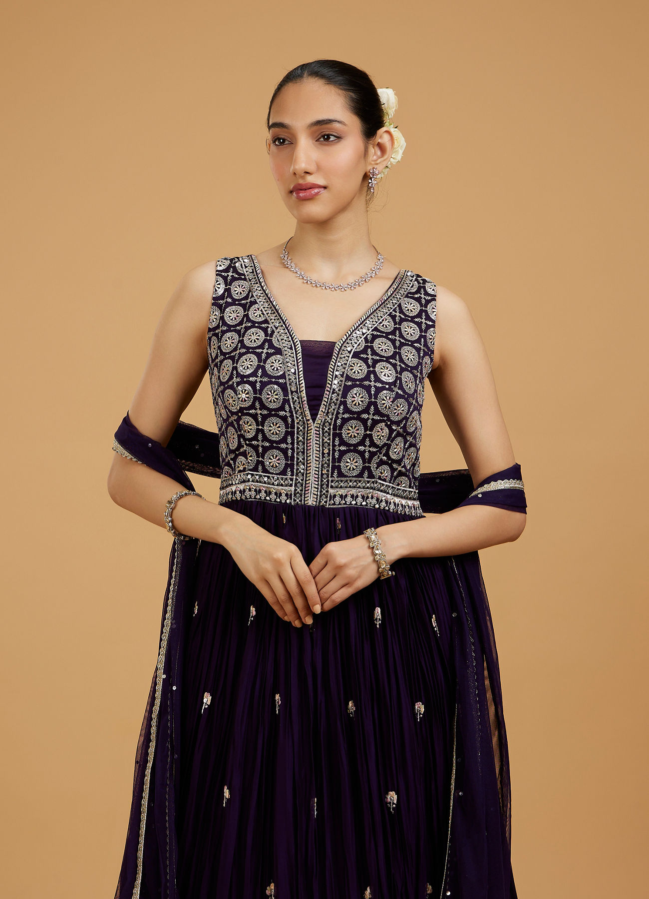 Mohey Women Royal Purple Anarkali Suit
