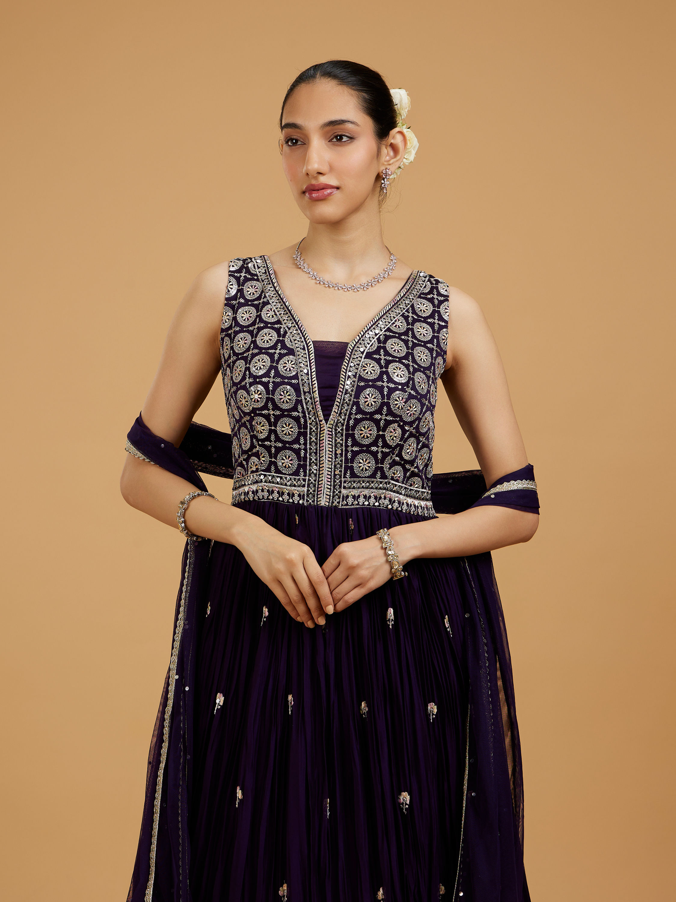 Mohey Women Royal Purple Anarkali Suit