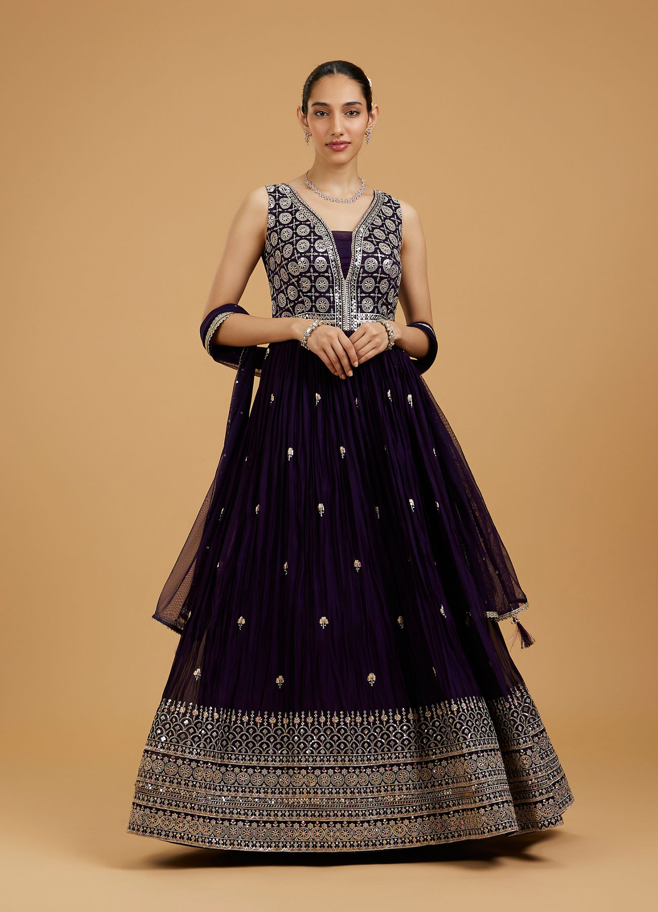 Mohey Women Royal Purple Anarkali Suit