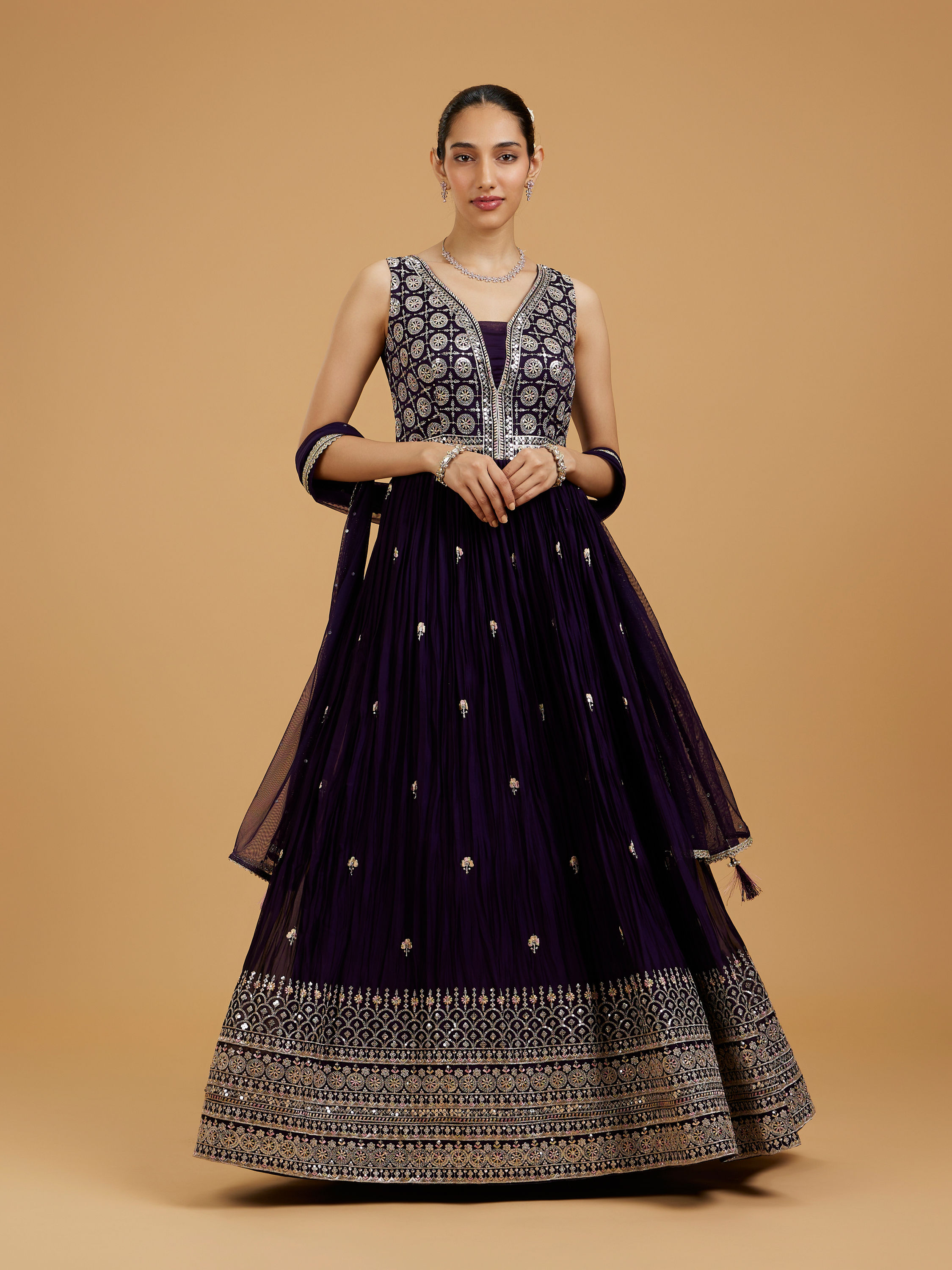 Mohey Women Royal Purple Anarkali Suit