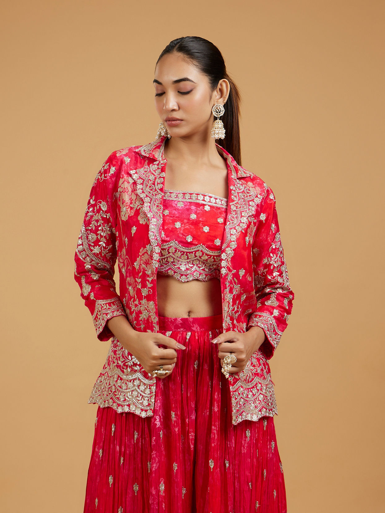 Mohey Women Pink Ethereal Trio Indo Western