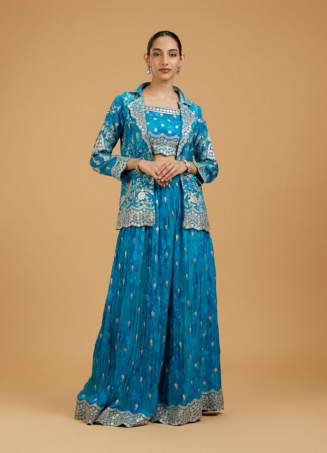 Mohey Women Elegant Rama Green Indo Western Set