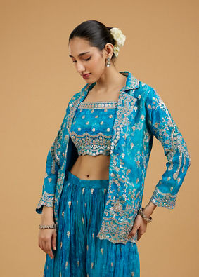 Mohey Women Elegant Rama Green Indo Western Set
