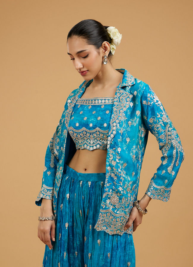 Mohey Women Elegant Rama Green Indo Western Set