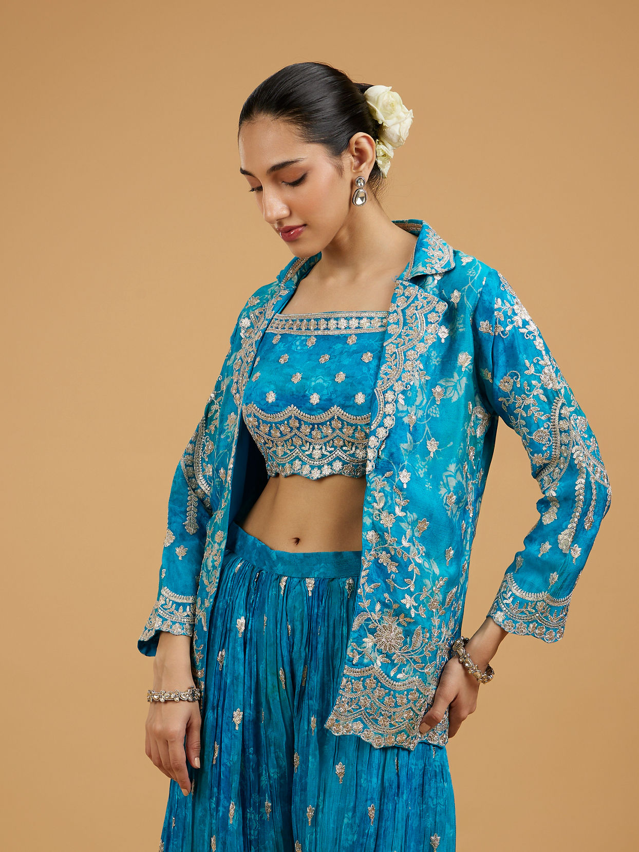 Mohey Women Elegant Rama Green Indo Western Set