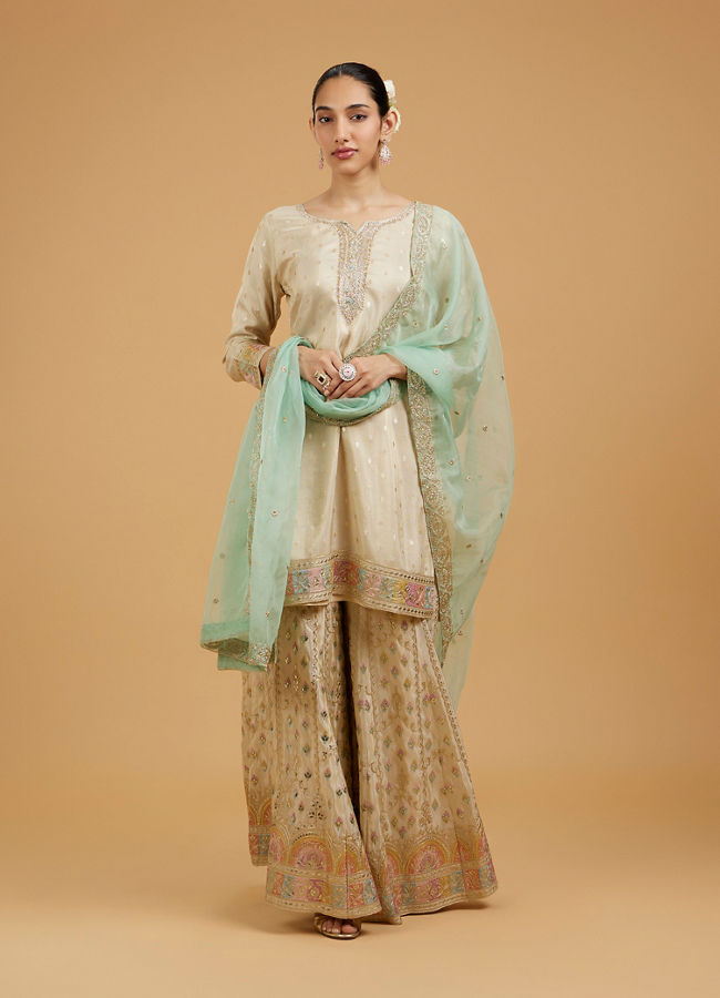 Mohey Women Soft Beige Sharara Suit