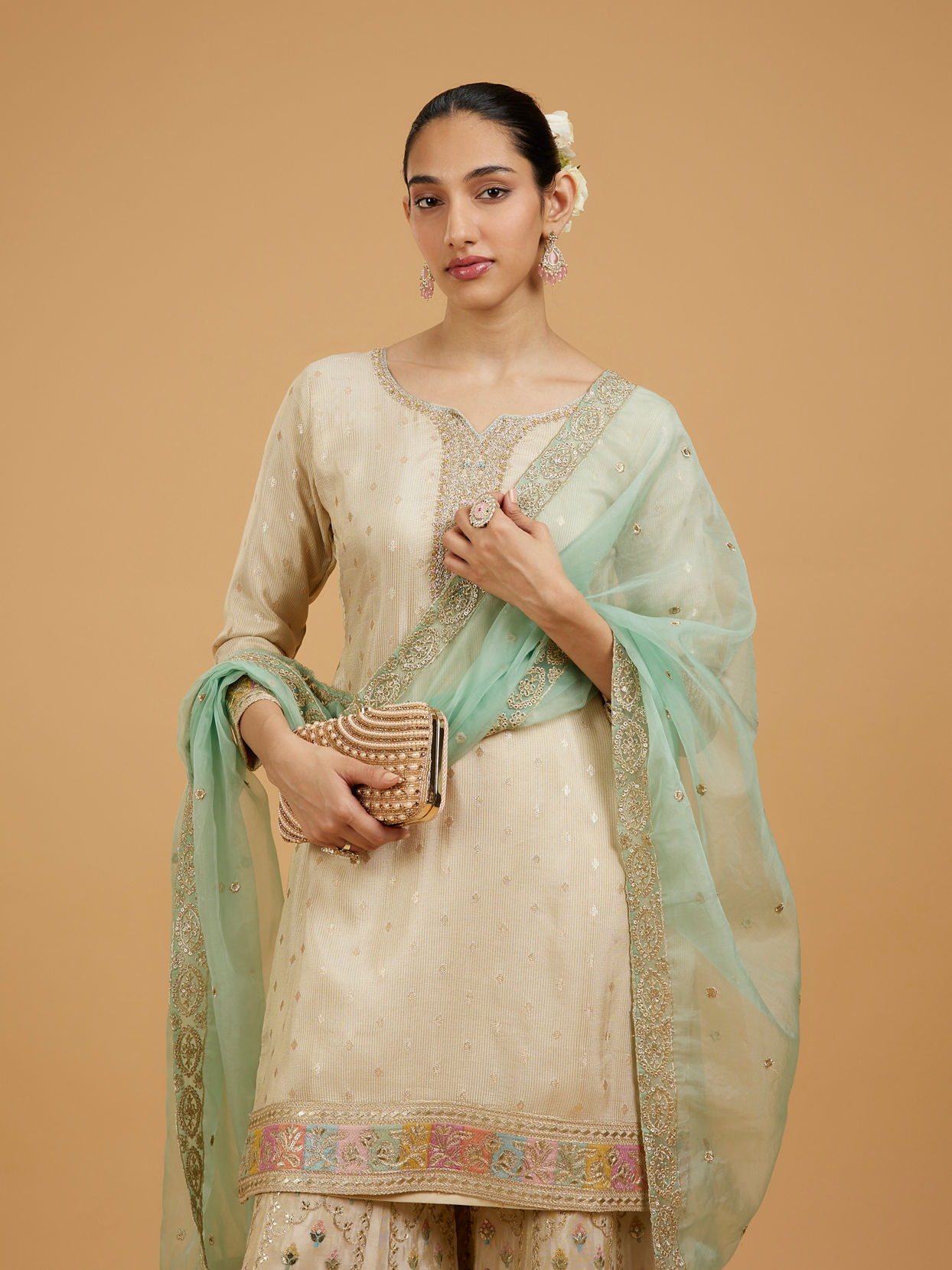 Mohey Women Soft Beige Sharara Suit