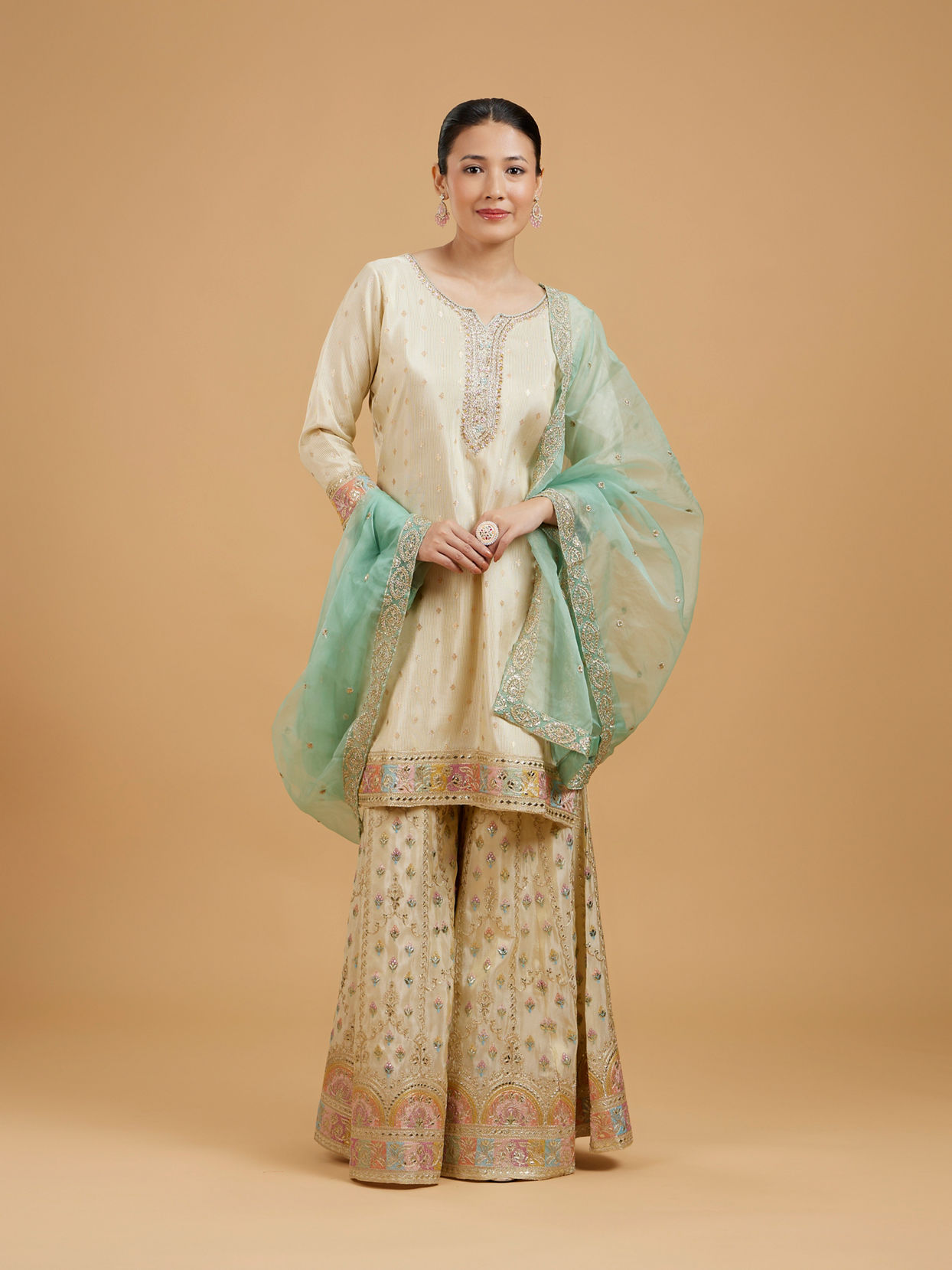 Mohey Women Beige Elegance Sharara Suit