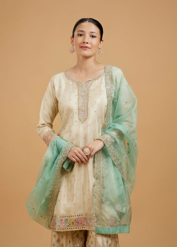 Mohey Women Beige Elegance Sharara Suit