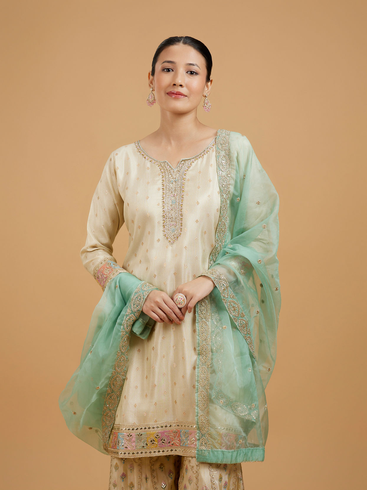 Mohey Women Beige Elegance Sharara Suit