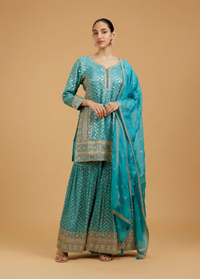 Mohey Women Tropical Turquoise Sharara Suit