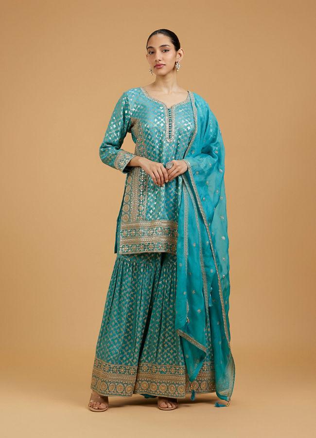 Mohey Women Tropical Turquoise Sharara Suit
