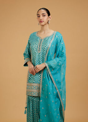 Mohey Women Tropical Turquoise Sharara Suit