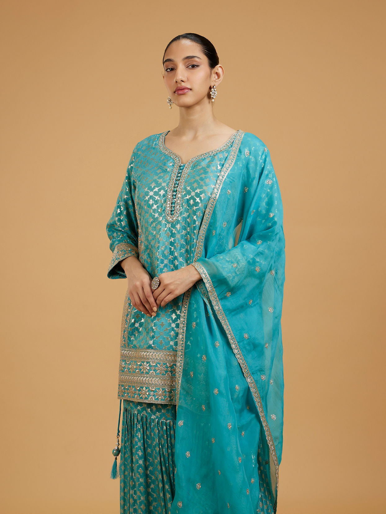 Mohey Women Tropical Turquoise Sharara Suit