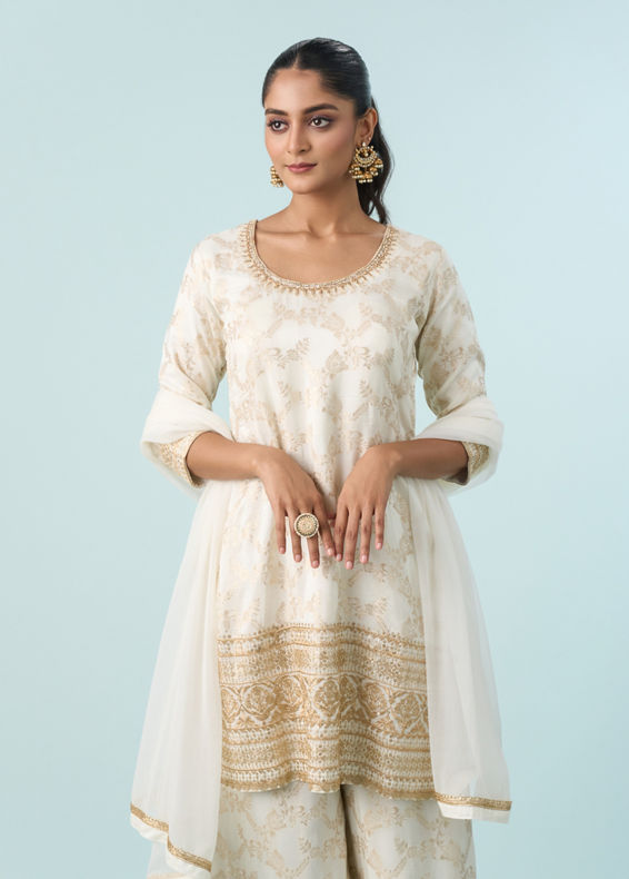 Mohey Women Lustrous Cream Palazzo Suit
