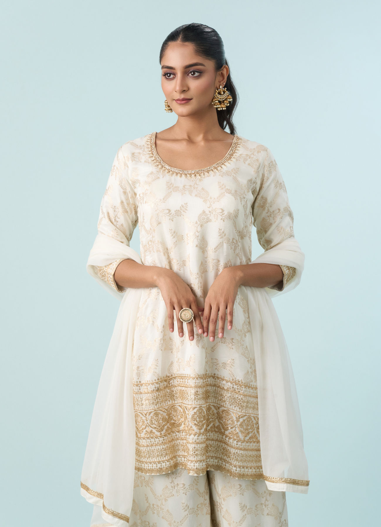 Mohey Women Lustrous Cream Palazzo Suit