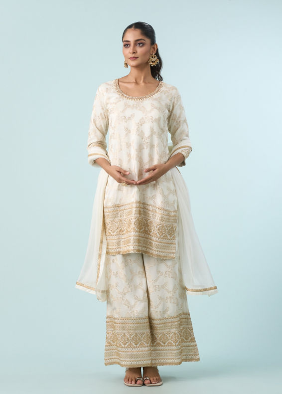 Mohey Women Lustrous Cream Palazzo Suit