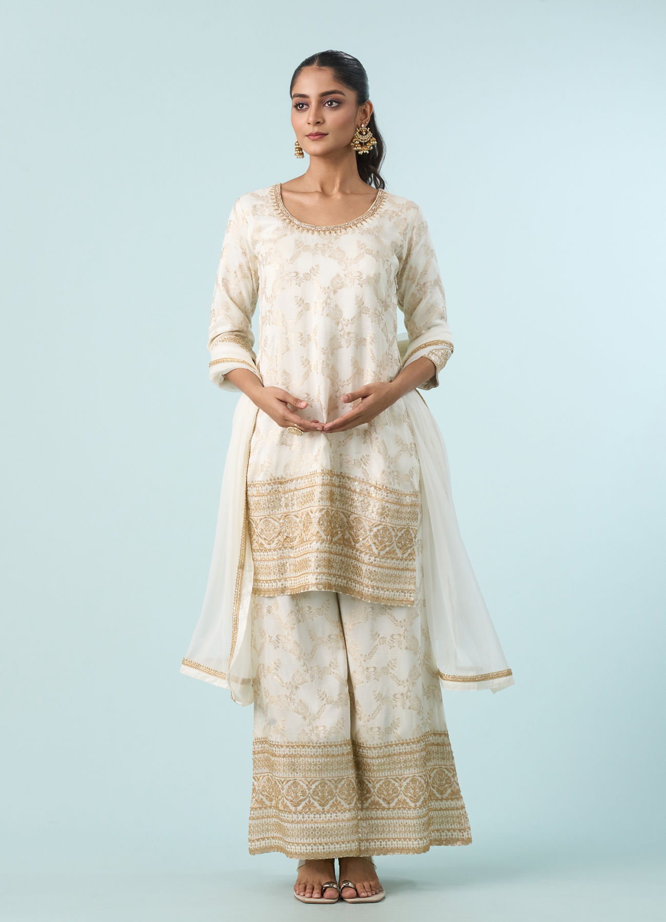 Mohey Women Lustrous Cream Palazzo Suit