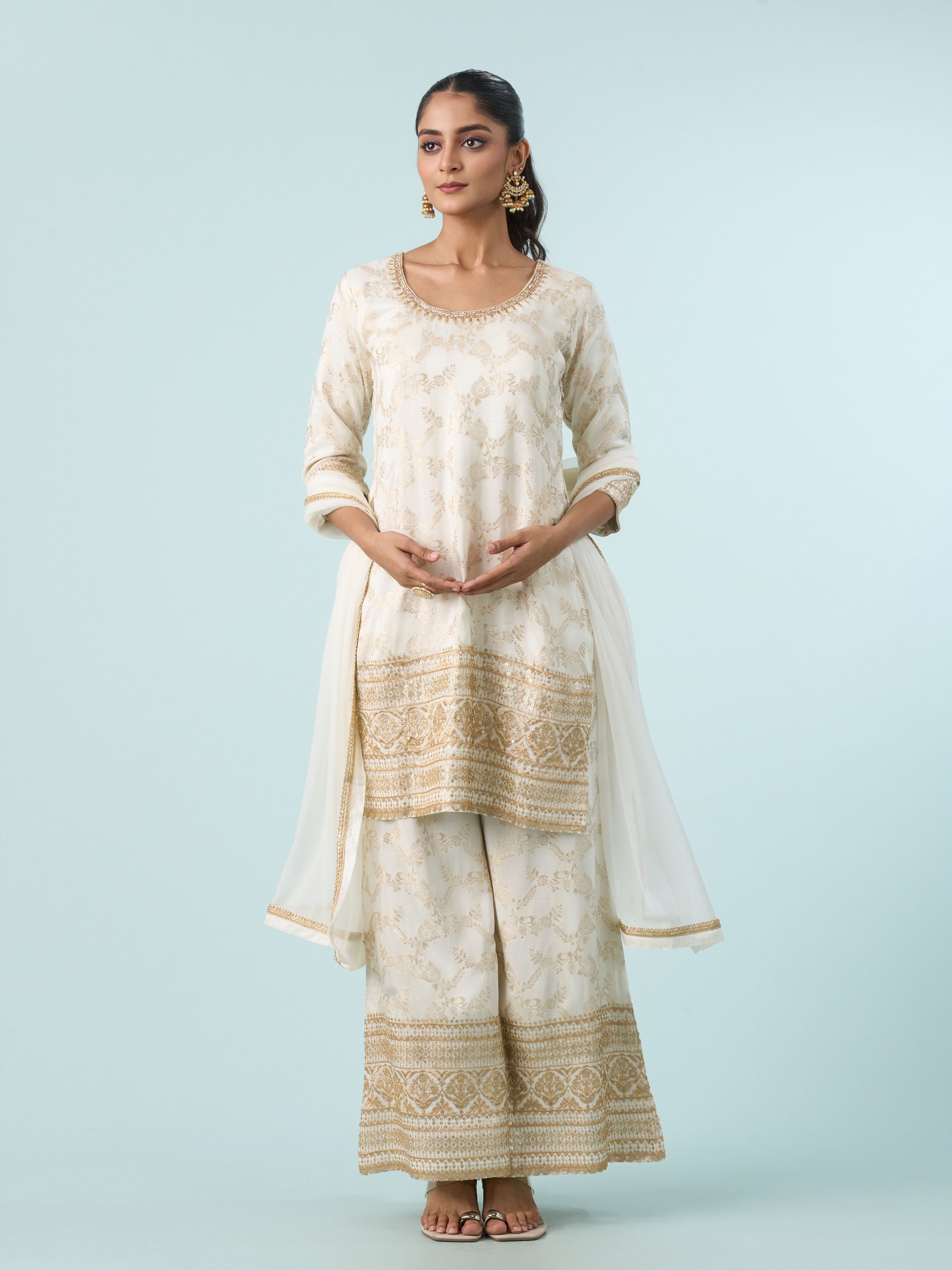 Mohey Women Lustrous Cream Palazzo Suit