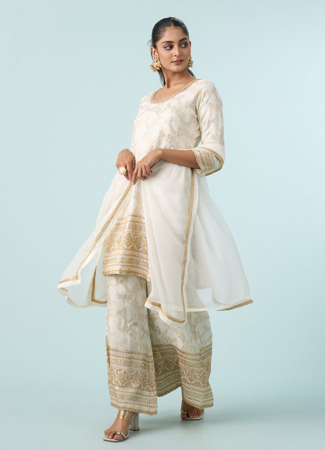 Mohey Women Lustrous Cream Palazzo Suit