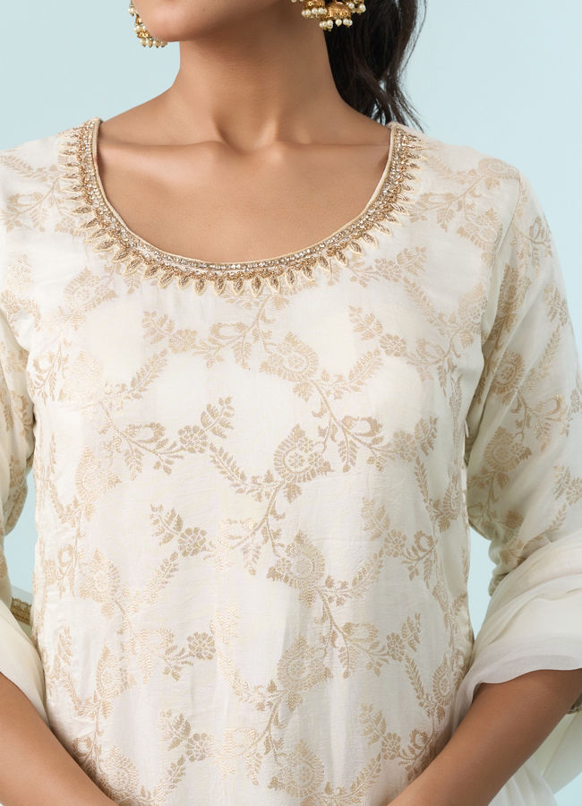 Mohey Women Lustrous Cream Palazzo Suit