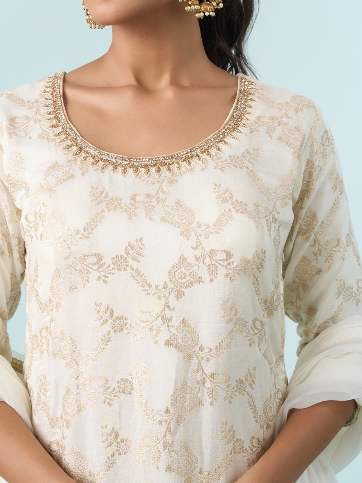 Mohey Women Lustrous Cream Palazzo Suit