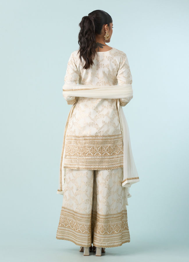 Mohey Women Lustrous Cream Palazzo Suit