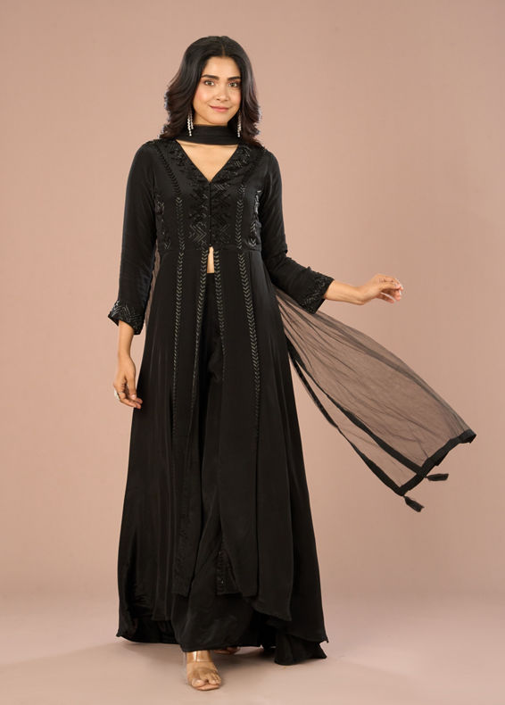 Mohey Women Black Majestic Anarkali Suit Ensemble