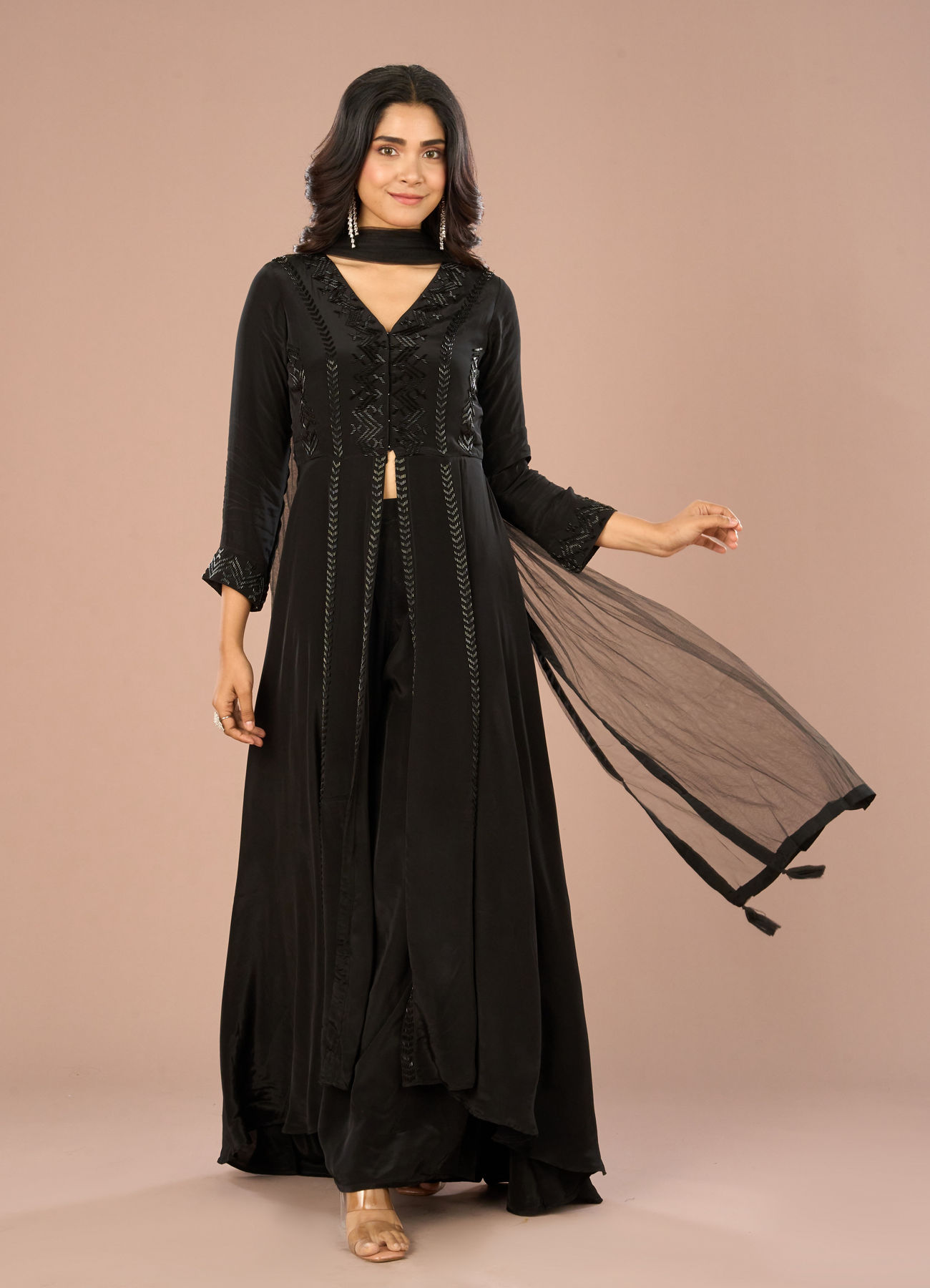 Mohey Women Black Majestic Anarkali Suit Ensemble