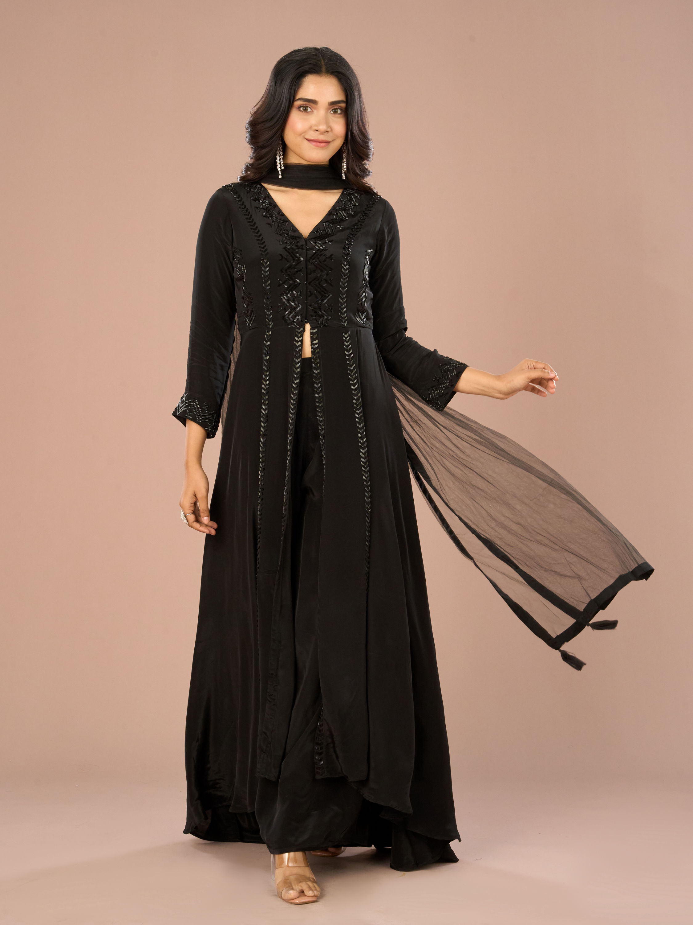Mohey Women Black Majestic Anarkali Suit Ensemble
