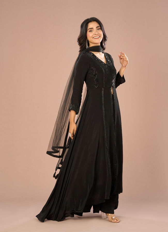 Mohey Women Black Majestic Anarkali Suit Ensemble