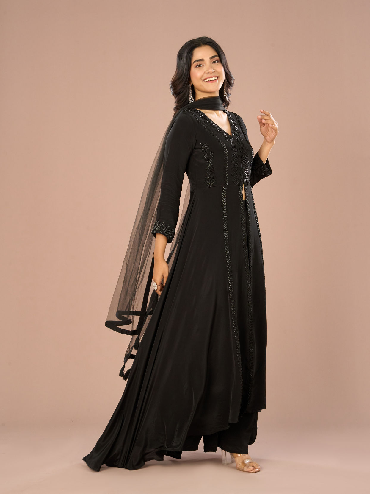 Mohey Women Black Majestic Anarkali Suit Ensemble