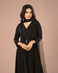Mohey Women Black Majestic Anarkali Suit Ensemble