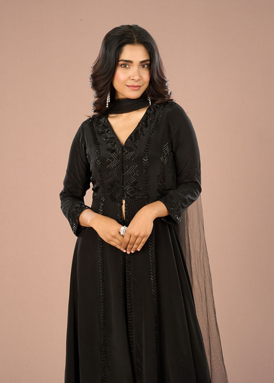 Mohey Women Black Majestic Anarkali Suit Ensemble