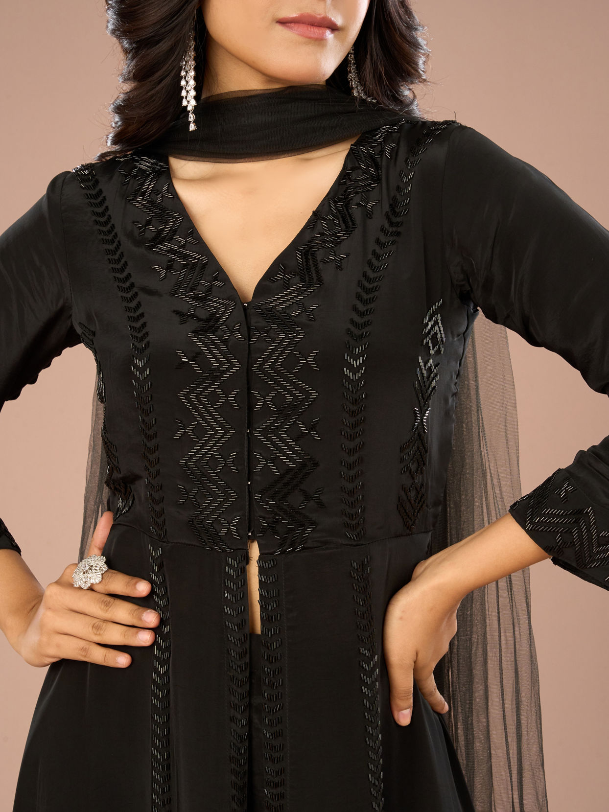 Mohey Women Black Majestic Anarkali Suit Ensemble