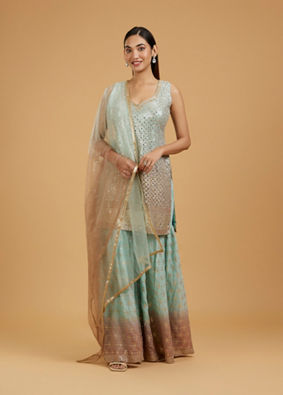 Mohey Women Sea Green-Peach Sharara Suit