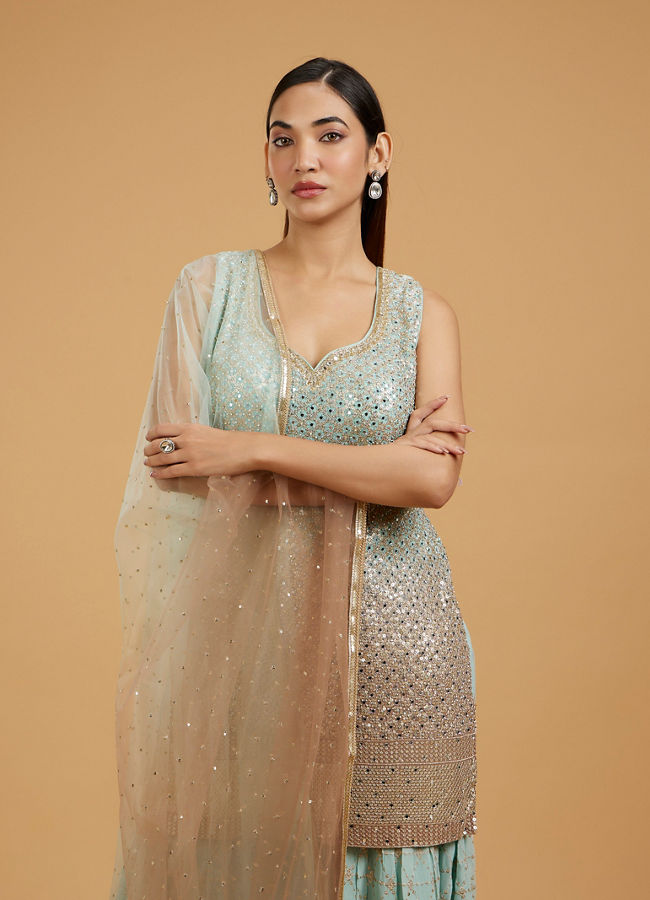 Mohey Women Sea Green-Peach Sharara Suit