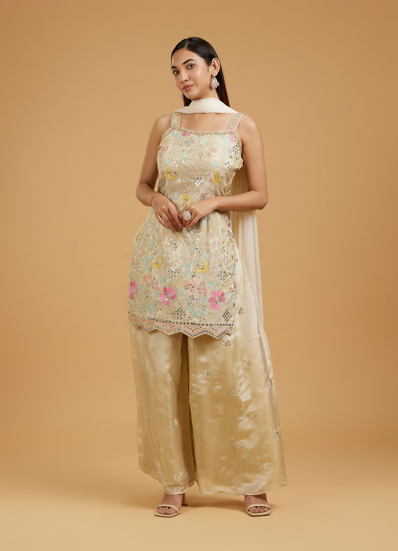 Mohey Women Cream Elegance Palazzo Suit