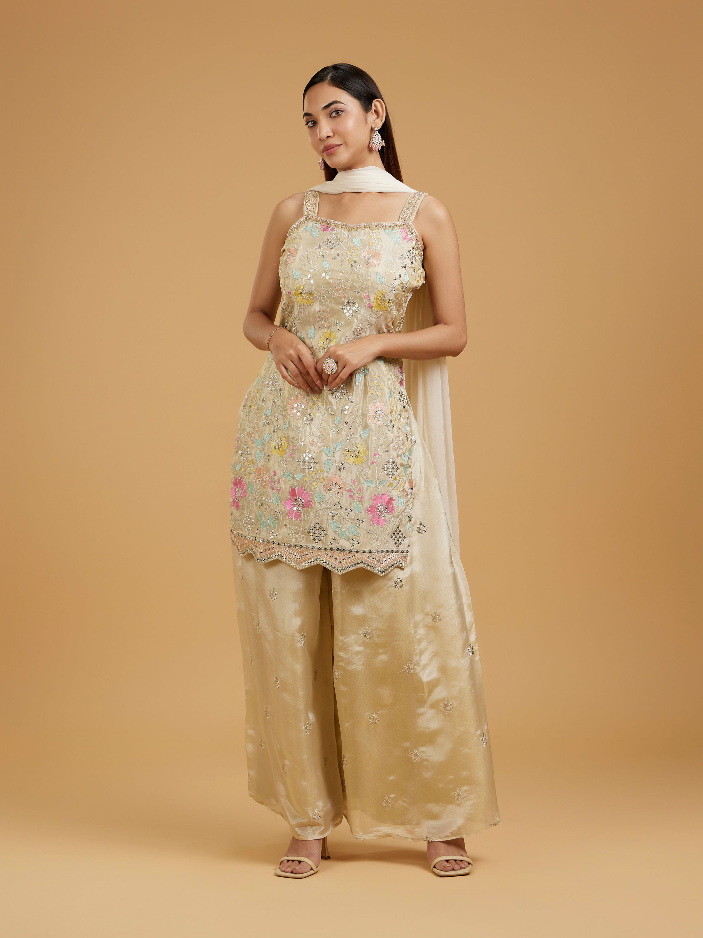 Mohey Women Cream Elegance Palazzo Suit