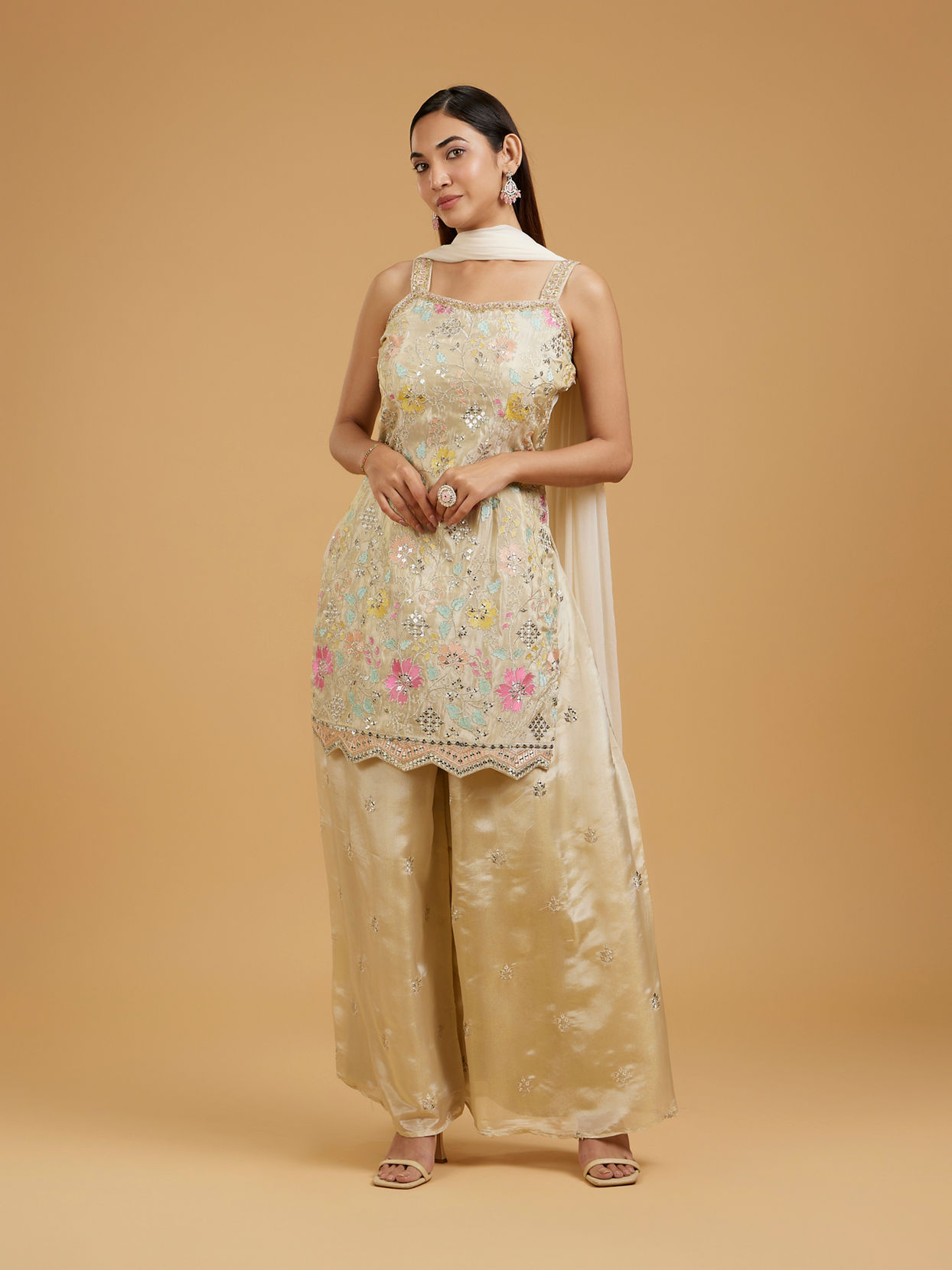 Mohey Women Cream Elegance Palazzo Suit