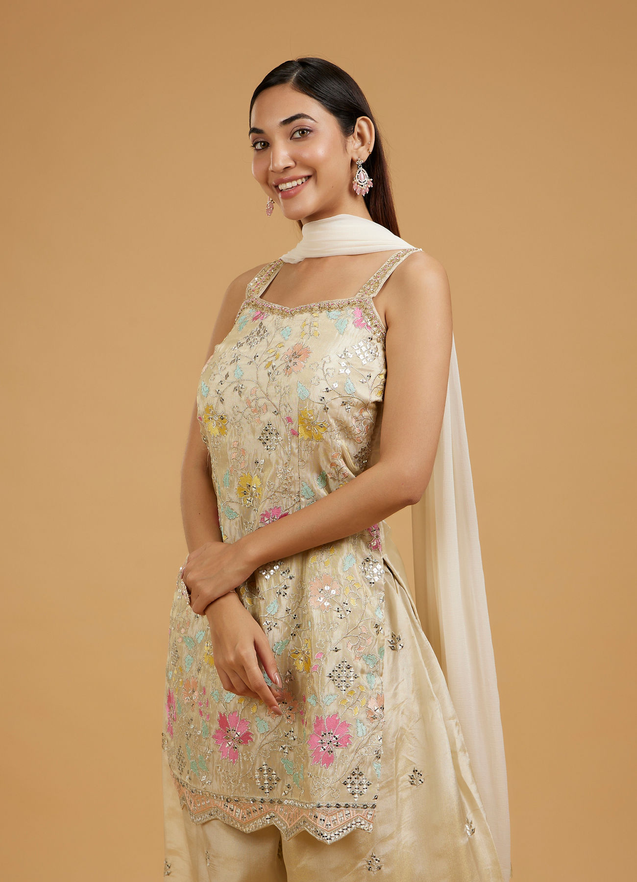 Mohey Women Cream Elegance Palazzo Suit