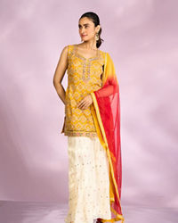 Mohey Women Sun kissed Mustard Yellow Chinon Sharara Suits