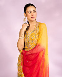 Mohey Women Sun kissed Mustard Yellow Chinon Sharara Suits